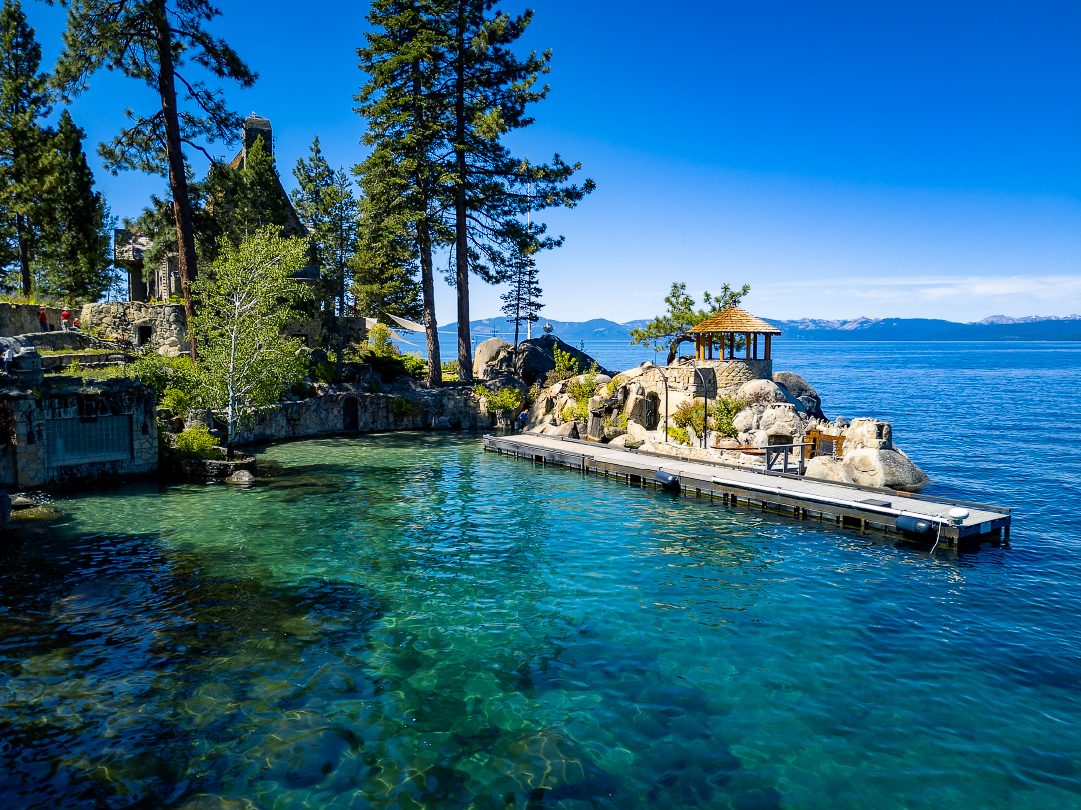 The estate's private cove and pier in clear water