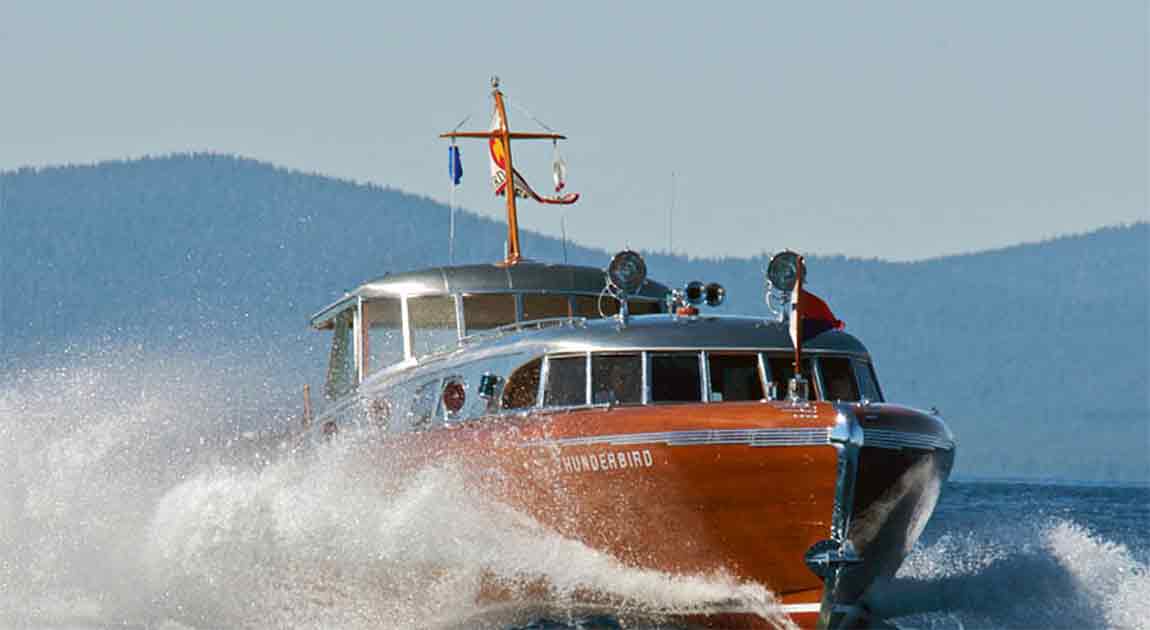 The yacht Thunderbird underway on Lake Tahoe